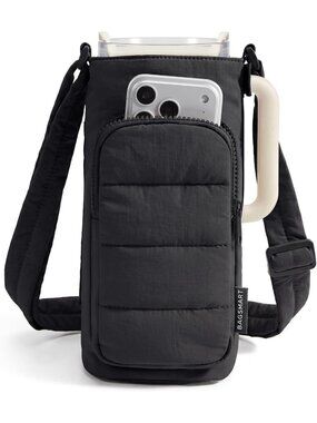 Quilted Crossbody Water Bottle Holder with Strap - 40oz Drink Carrier for Gym
